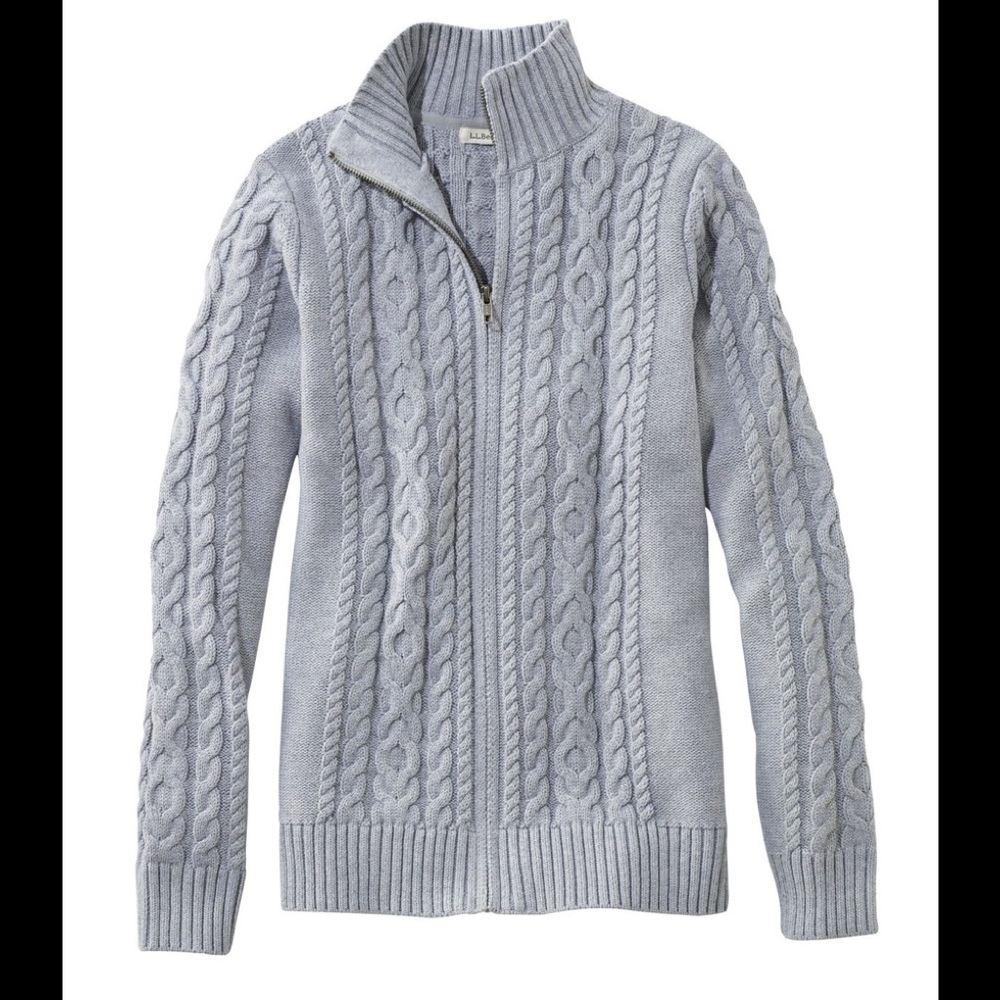L.L. Bean Double L Mixed Full Zip Cable Knit Sweater